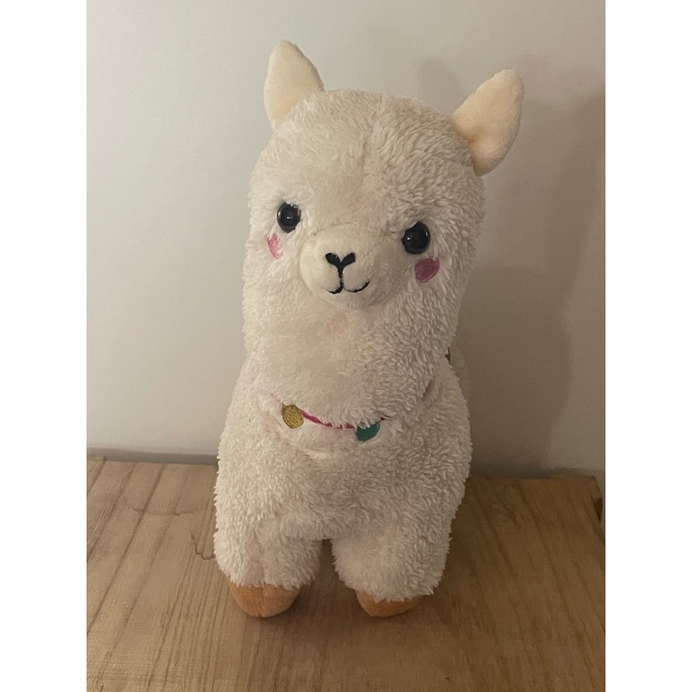 White Llama Alpaca Animal Plush Stuffed Toy Pink Saddle Embroidered Pink Cheeks - Picture 11 of 11